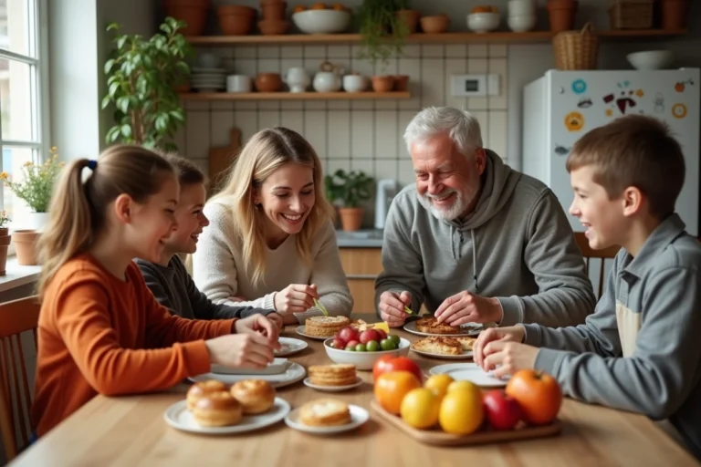 Famille multigenerational partageant un repas convivial