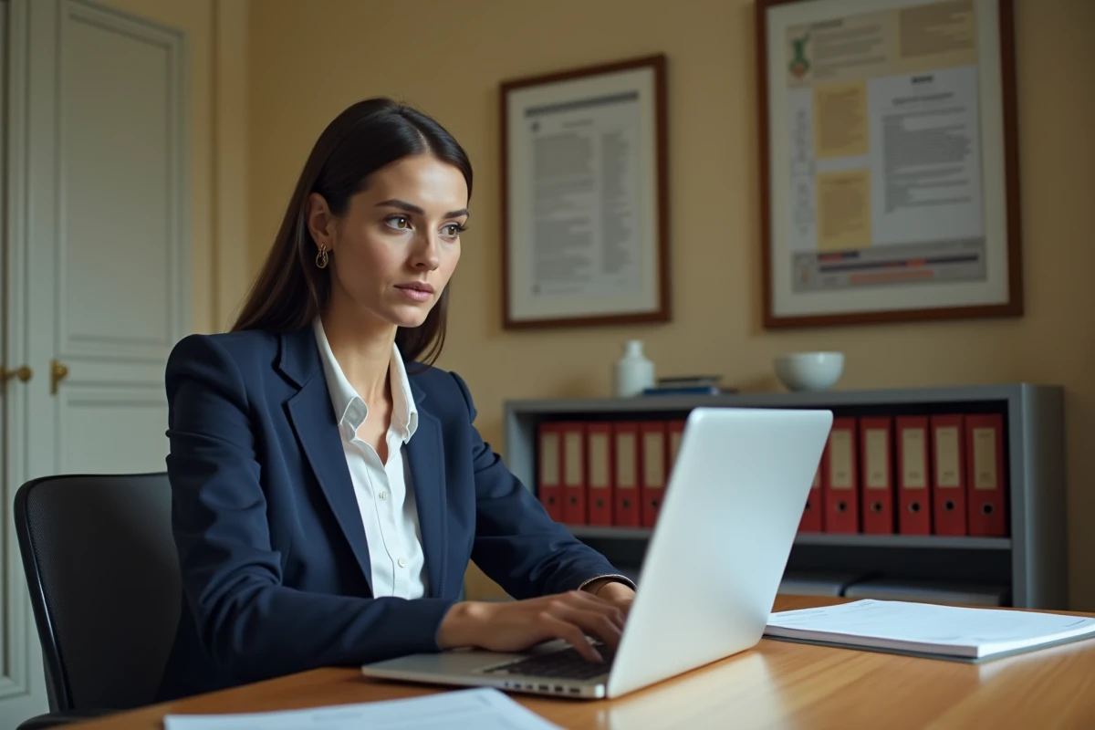 Femme accédant à la messagerie académique de la Nièvre sur un ordinateur portable dans un bureau administratif